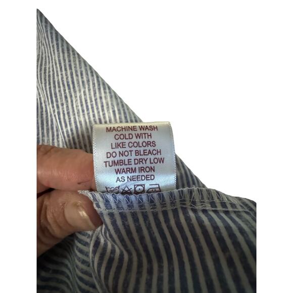 Sleeveless Womens Blue and White Striped Belted Shirt Dress Longer In Back Small - Picture 7 of 8